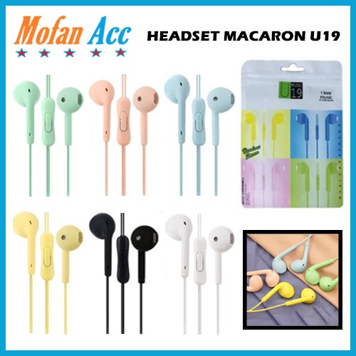 HEADSET MACARON U19 Hifi Stereo Extra Bass Handsfree Matte Colorfull Earphone Jack 3.5mm With Mic