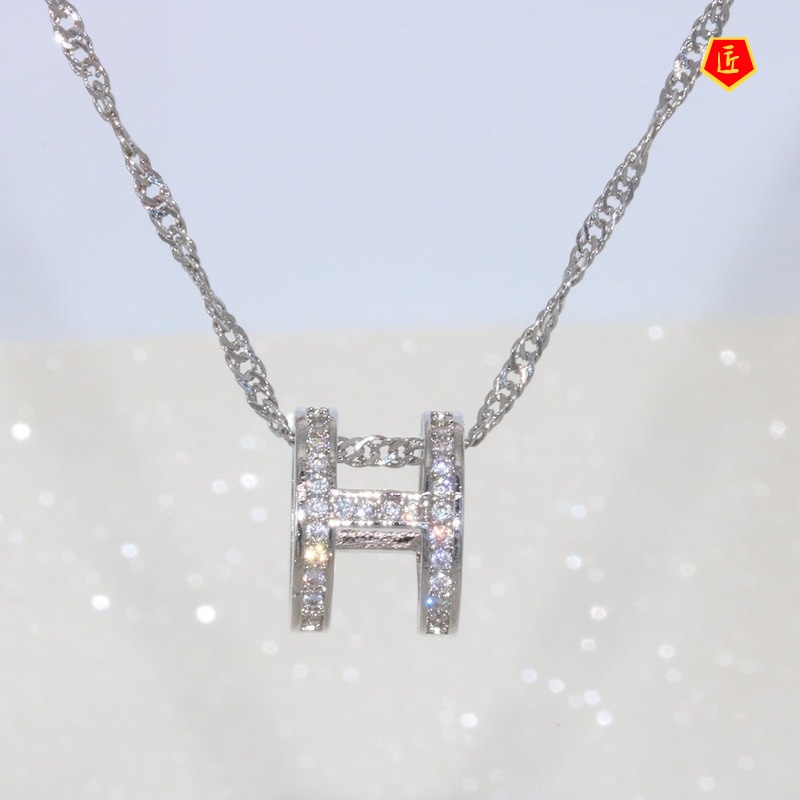 [Ready Stock]Micro Inlaid Zircon Letter H Necklace Simple Fashion Personality