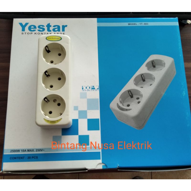 Yestar YT-883 Stop Kontak Arde 3 Lubang/ Soket Arde 3 Lubang/ Multicord 3 Lubang/ Terminal Kabel 3 Lubang/ Terminal Listrik 3 Lubang/ Colokan Kabel 3 Lubang/ Colokan Listrik 3 Lubang/ Copcopan Kabel/ Copcopan Listrik, Stop Kontak Murah/ Colokan Murah