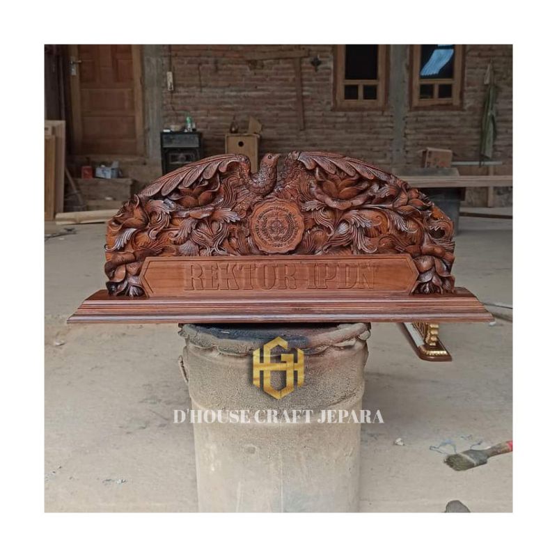 

Papan Nama Kayu Jati Ukir Relief Burung