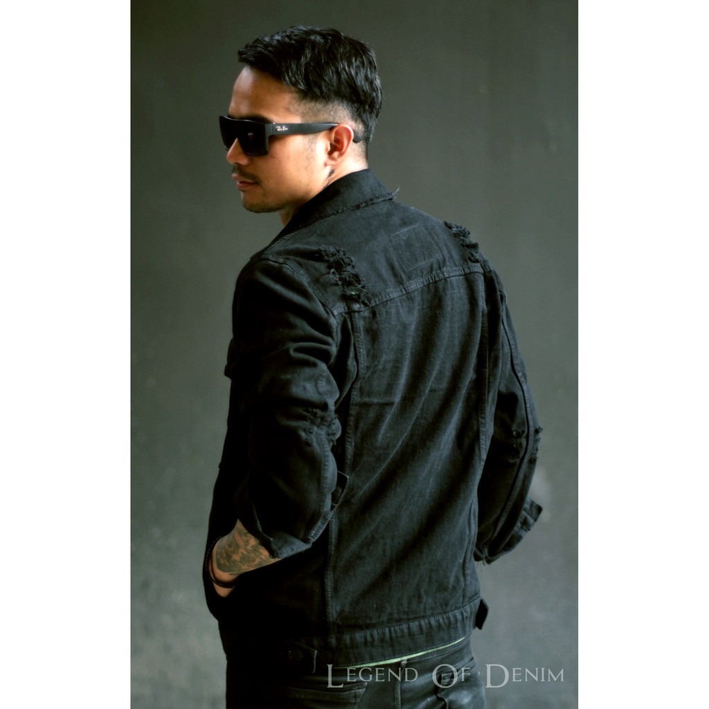 Seri ILRJB242 Jacket Ripped Bordir jeans pria distro jaket ripped jeans Black Legend of Denim