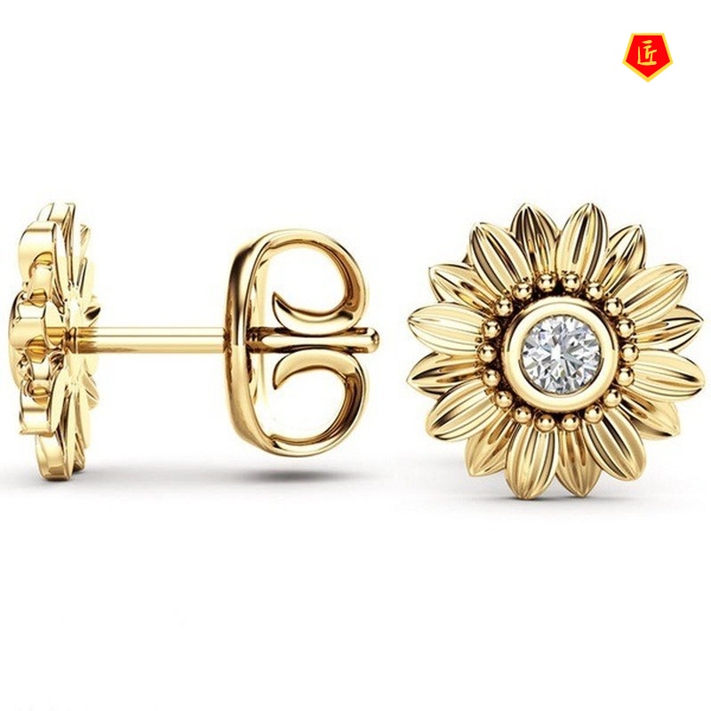 [Ready Stock]New Simple Elegant Sunflower Stud Earrings 18K Gold