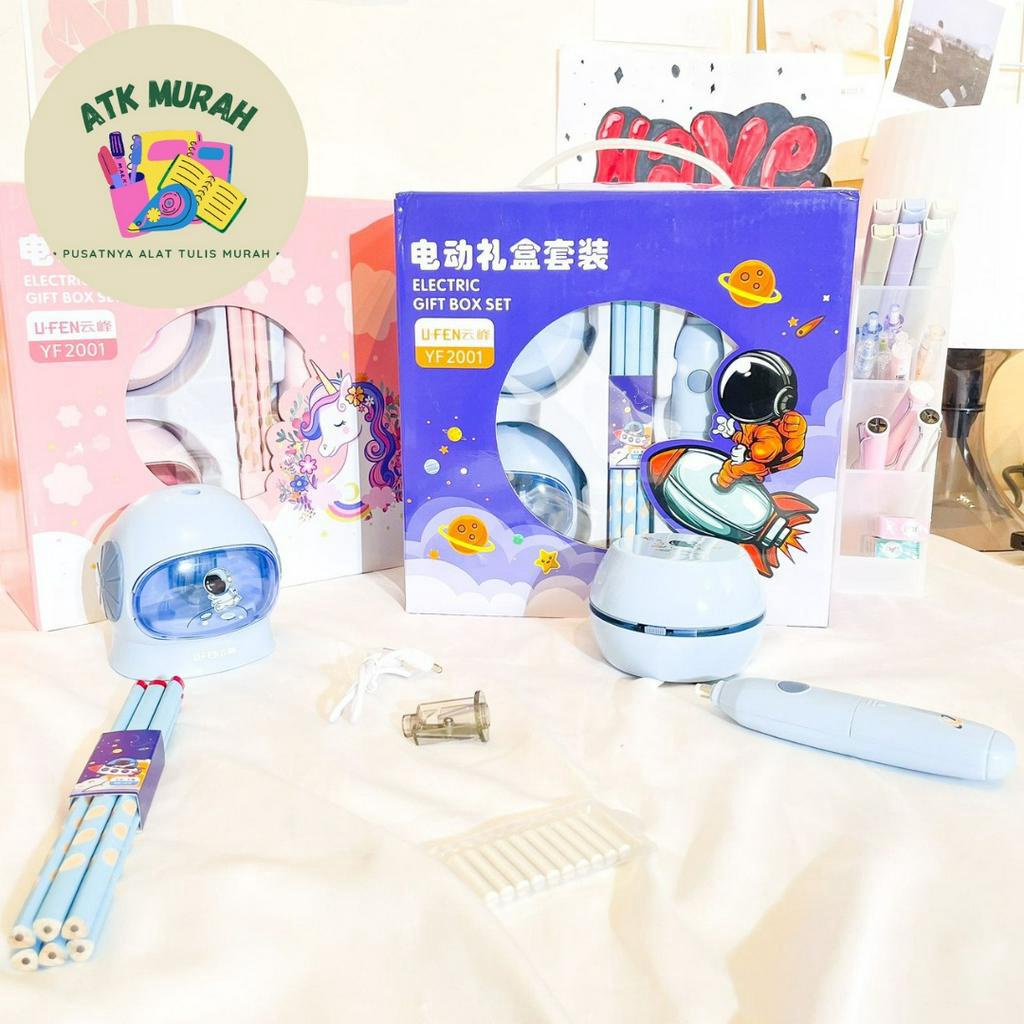 

electric gift box set 6 in 1 ( Ruatan elektrik | penghapus elektrik | refill penghapus | pembersih debu | pensil | refill rautan )