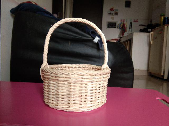 Rotan Bulat Tangkai Keranjang Buah - Natural Rattan Basket With Handle  #2019