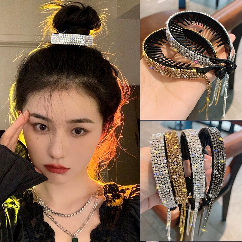 Jepit Rambut Model Cakar Rumbai Aksen Berlian Imitasi Gaya Korea Untuk Wanita