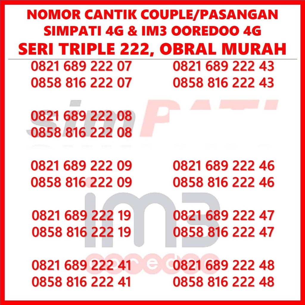 KARTU PERDANA COUPLE NOMOR CANTIK PASANGAN SIMPATI IM3 INDOSAT TRIPLE