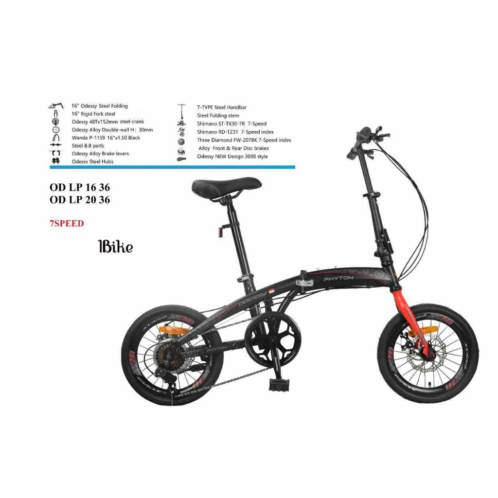 Sepeda Lipat folding bike 16 Inch PHYTON ODESSY LP-2036 7 sp Lipat Murah