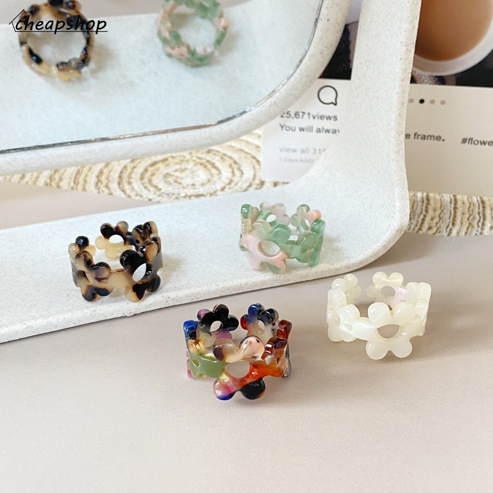 IFYOU Korean Fashion Resin Ring Colorful Flower Ladies Finger Ring Women Jewelry Accessories