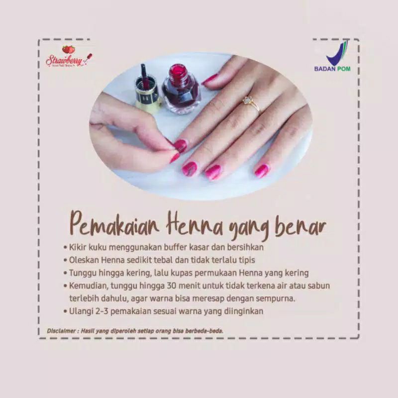 Kutek Henna STRAWBERRY Naill Henna  Kutek Halal Kemasan 5ml