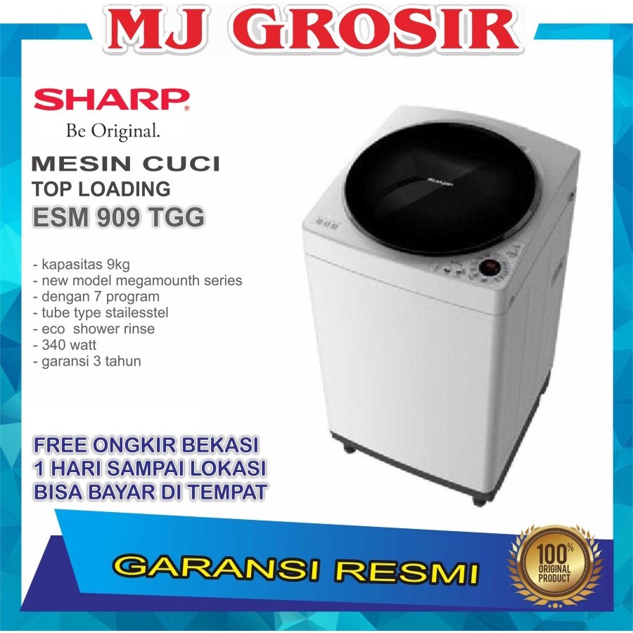 MESIN CUCI SHARP ESM 909 TGG 9KG 1 TABUNG ESM909 TOP LOADING 9 KG