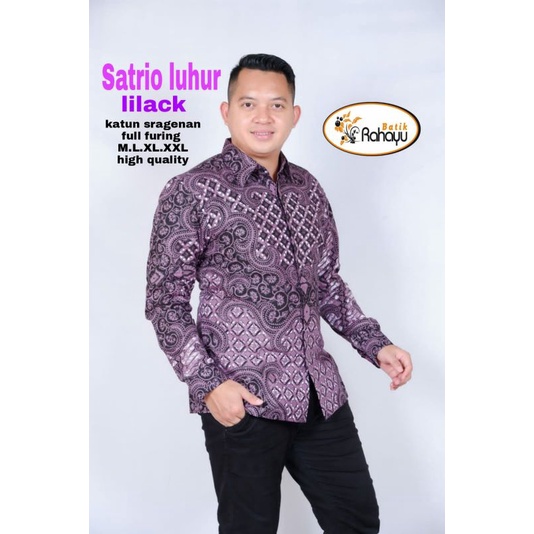Batik Pria Ungu Lilac Lengan panjang Lapis furing Satrio luhur Lilac