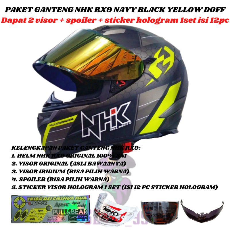 PAKET GANTENG HELM NHK RX9 ALL VARIAN TERMURAH-G.NAVY BK DOF YELLOW
