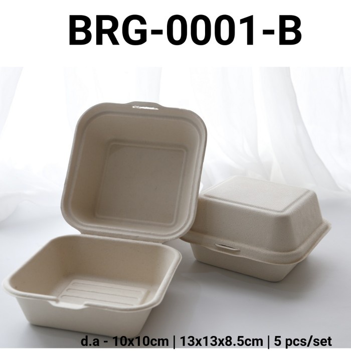 

GR-BRG-0001 KOREAN BENTO CAKE SUGARCANE BAGASSE LUNCH BURGER BOX 6" TERMURAH