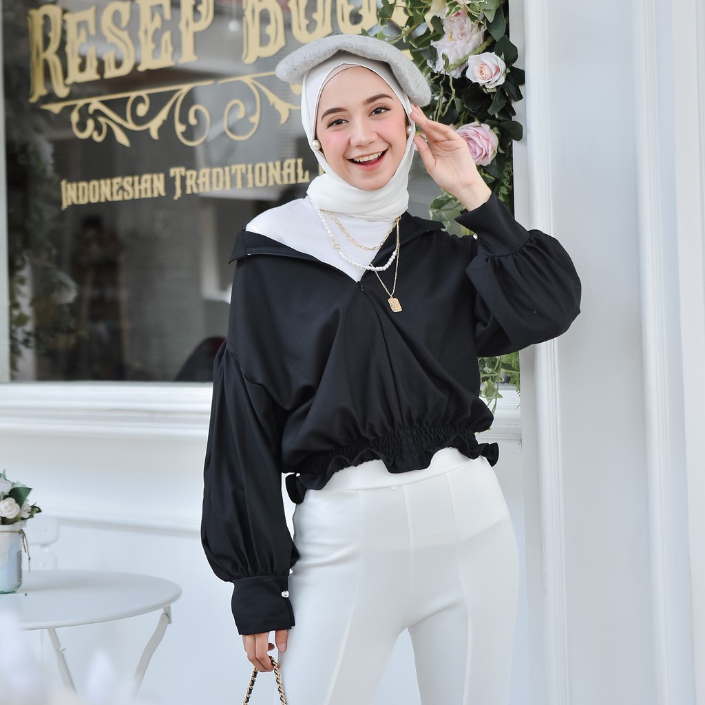 KATLINA Baju Atasan Blouse Blus Fashion Hijab Ootd Outfit Pakaian Wanita Kekinian Kerja Kantor Konda