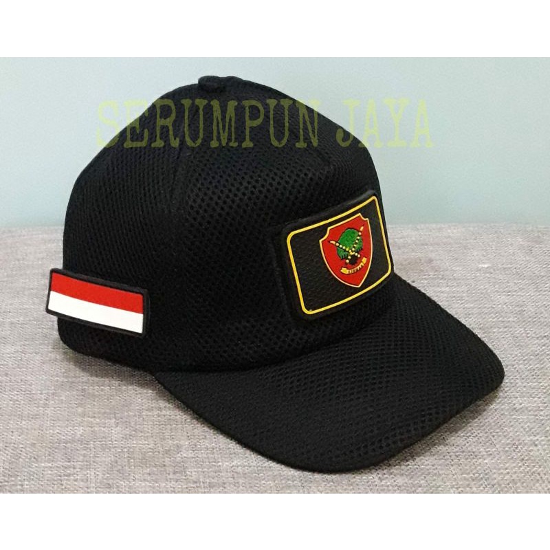 TOPI LINMAS HITAM - TOPI LINMAS JARING VELCRO 3PATCH (Patch kecil Linmas)