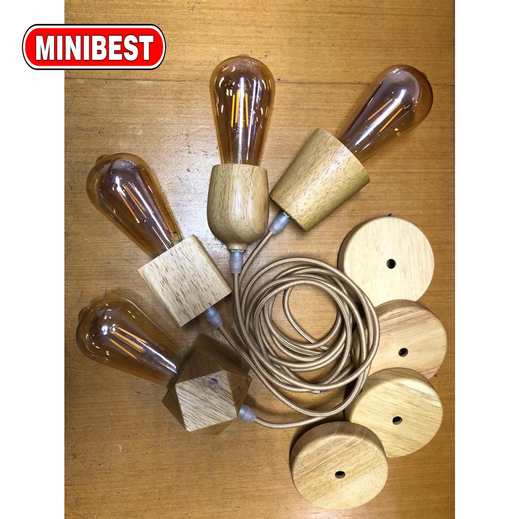 [MB] Fitting Gantung KAYU Edison filamen KAYU cafe Retro  - Fitting E27 (MB)