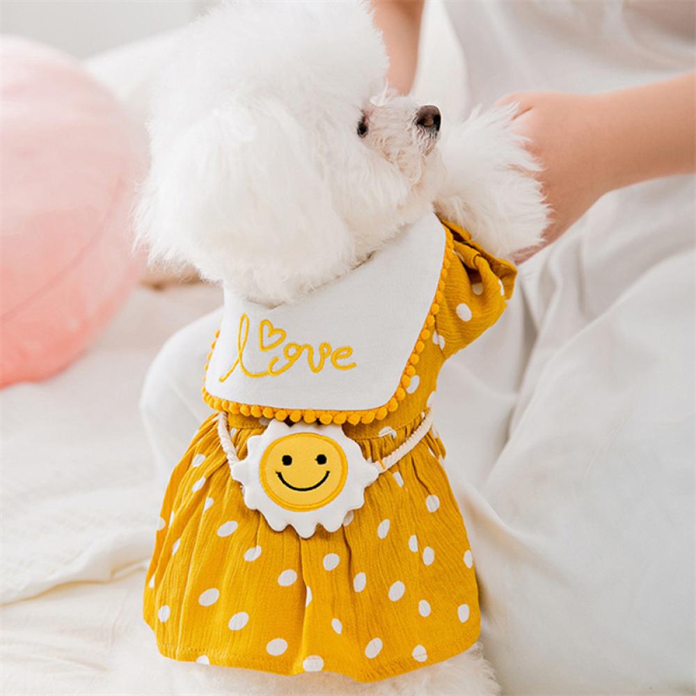 Timekey Dress Princess Musim Semipanas Motif Bunga Matahari Untuk Anjing Peliharaan D1S9