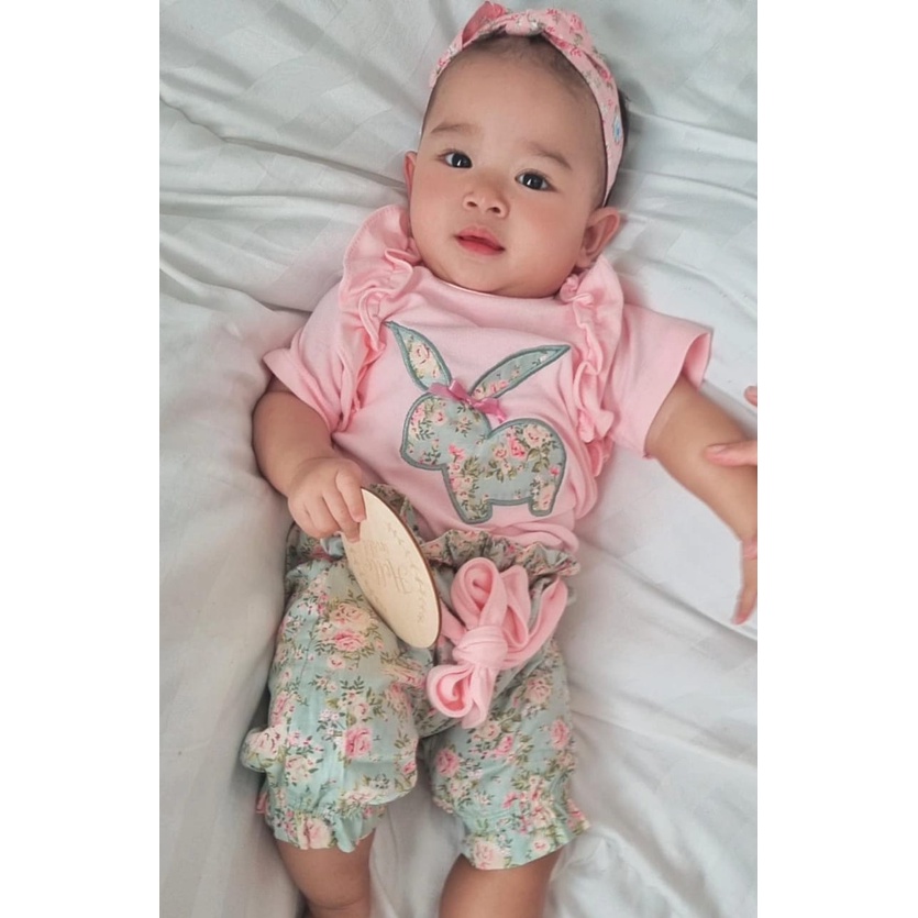 romper baby perempuan  0 6 bulan jumper bayi newborn 1 2 tahun perempuan cewek romper set MIFI THE BUNNY LOVE JUMPER setelan bayi anak