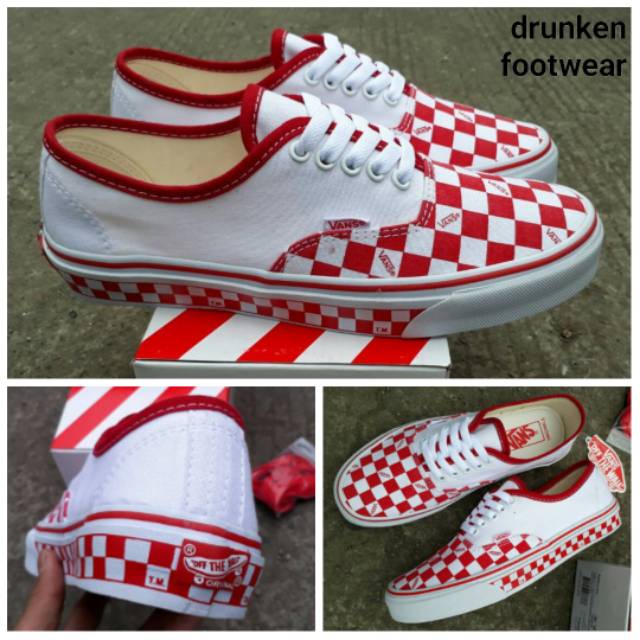 SEPATU VANS AUTHENTIC NEIGHBORHOOD CHECKERBOARD RED WHITE - ORIGINAL PREMIUM - merah putih catur