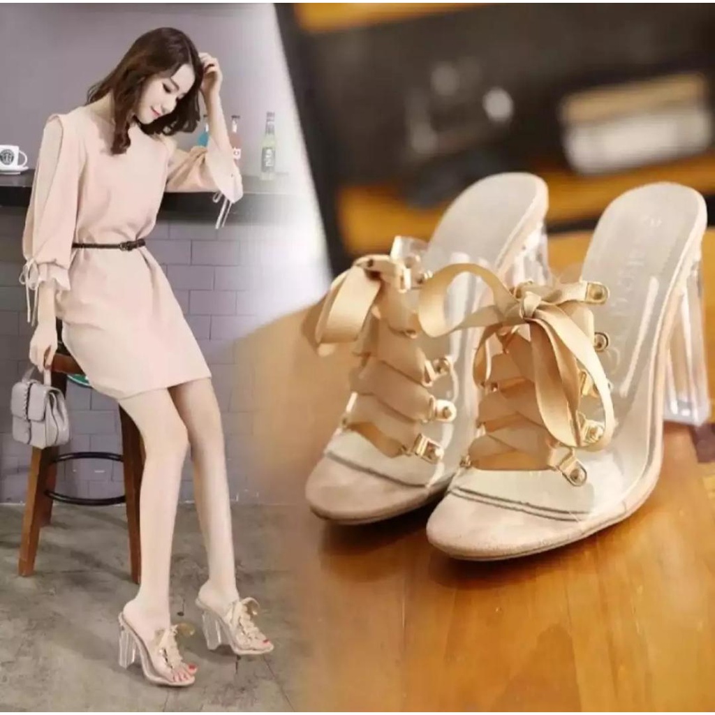 sendal heels hak kaca wanita 9cm sendal hak tinggi wanita terraris