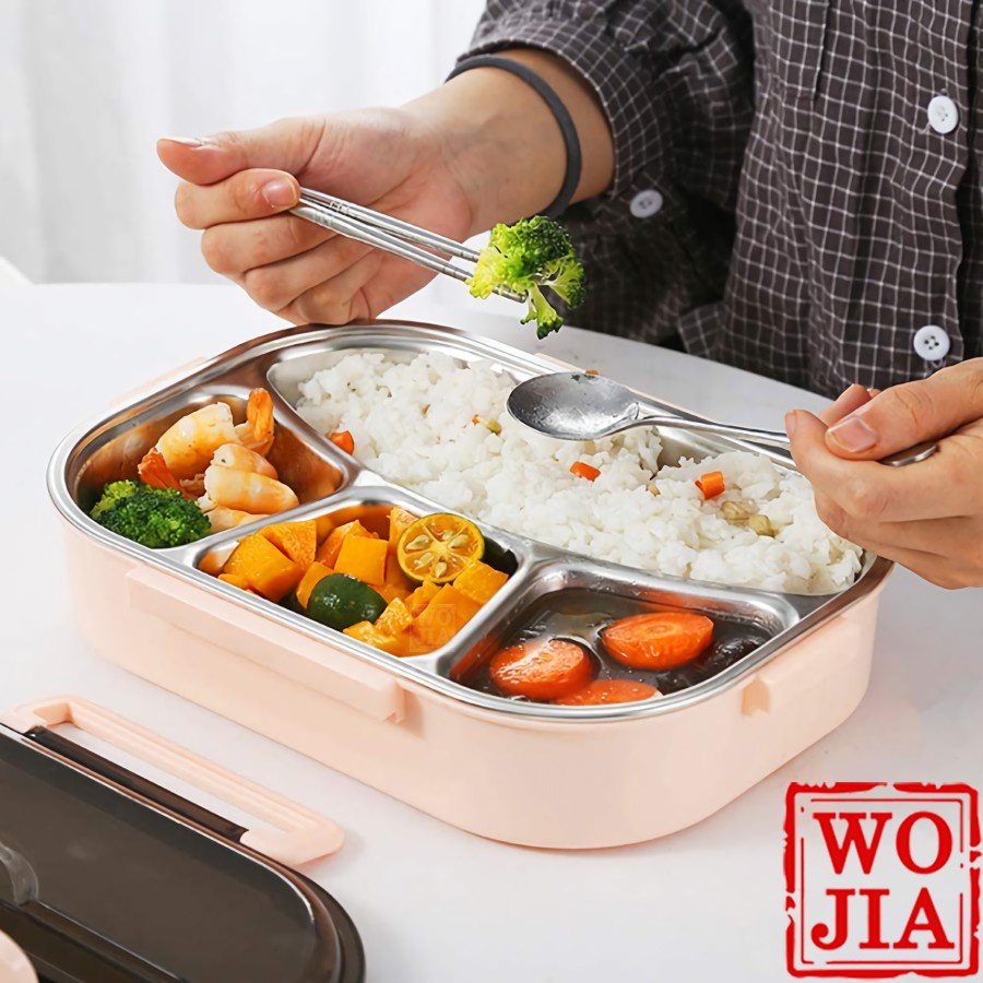 Kotak Makan Stainless 4 Sekat Tempat Bekal Siang Tahan Panas Lunch Box