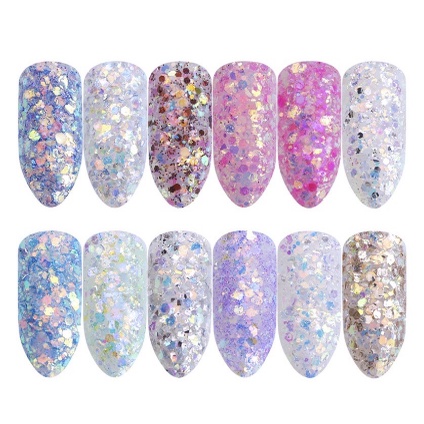 12warna Glitter mix size gliter nailart nail art swarovski acc hologram glitter pearl nail