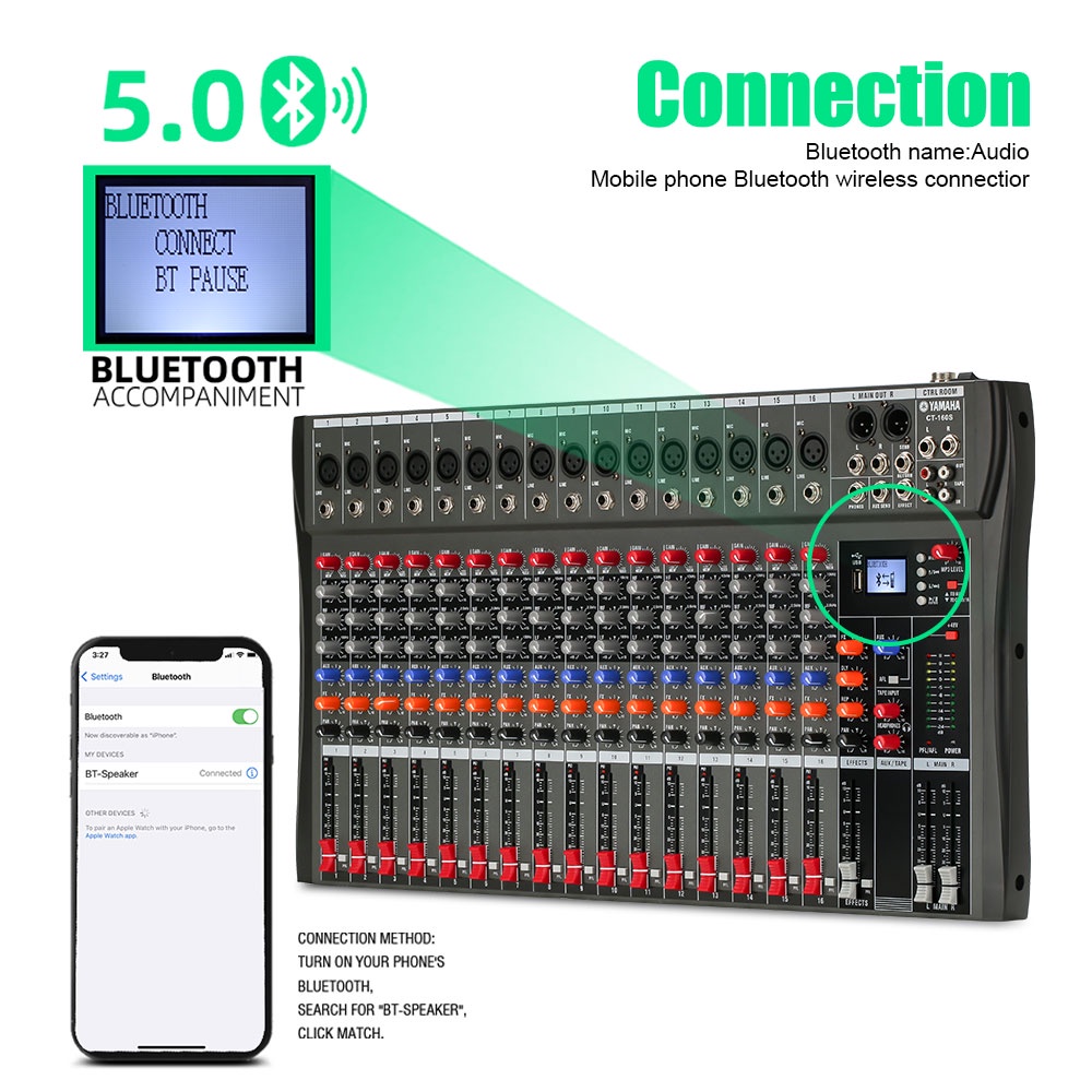 Mixer Audio Profesional  CT160S 16-channel built-in EQ/mode perekaman Pengalih bahasa Efek reverb Pemutaran Bluetooth/MP3/USB/PC Peralatan Audio Profesional