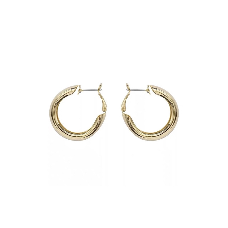 S925 Jarum Perak Oval Chunky Hoop Earrings Emas / Perak Padat Terbuka Hoops Logam Huggie Stud Earrings
