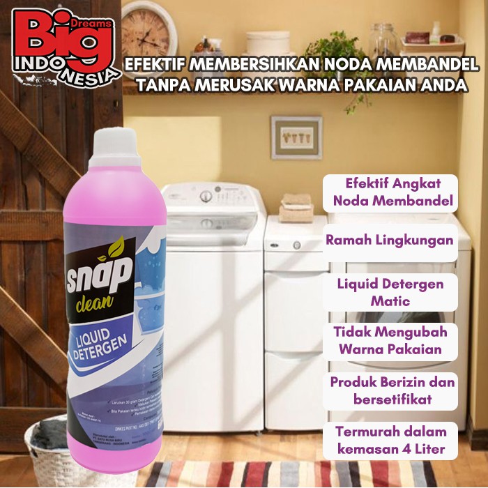 Sabun Cuci Baju Detergen Pakaian Laundry Deterjen Matic Cair Snap Clean 1 Liter