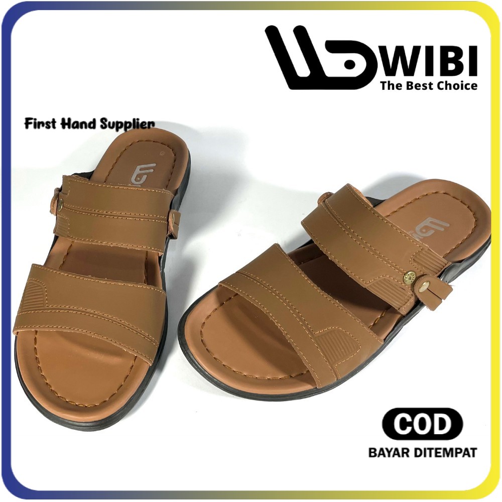 Sandal Slide Pria Cowok Kulit Original WIBI S 22 Sendal Fashion Casual Import Kantor Kerja Santai