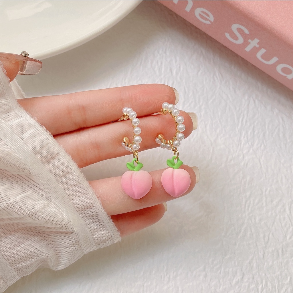 Anting Hoop Mutiara Warna Pink Peach Untuk Wanita