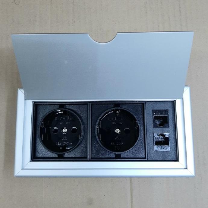 stop kontak meja 2 stop kontak power 16A 2 lan cat6 ready shipping