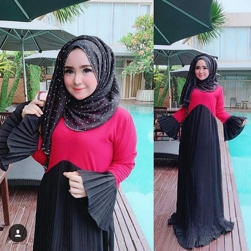 Dress Plisket. Dress 2 warna. Alice Maxy. Dress Wanita. Dress Pesta