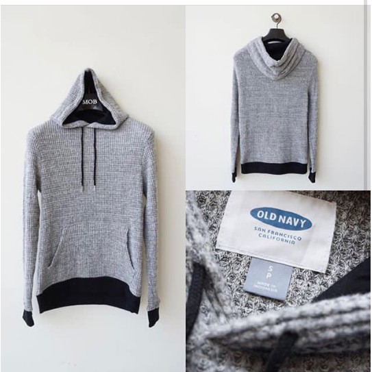 Old Navy Waffle Pullover Hoodie Dark Grey Misty - Black Size XL, XXL