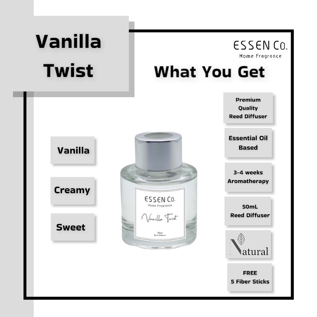 Essen Co Reed Diffuser Aromatherapy Vanilla  Pengharum Pewangi Ruangan Vanila Aromaterapi Vanili 50ml