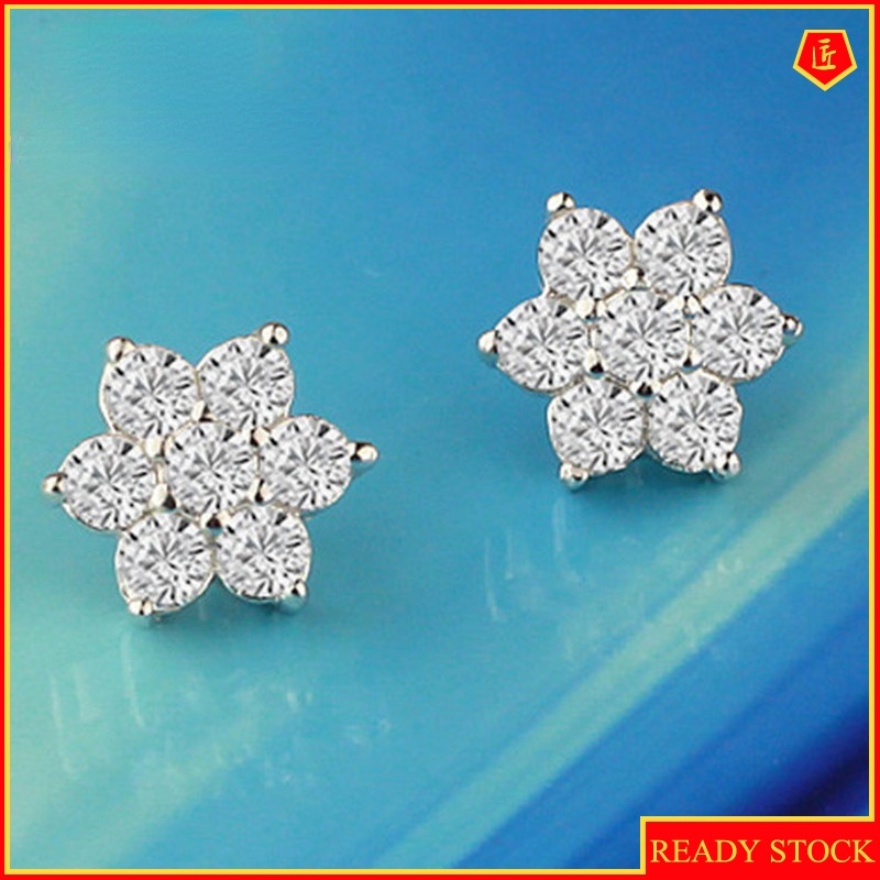 [Ready Stock]Women's Cute Snowflake Ear Stud Silver Anti-Allergy