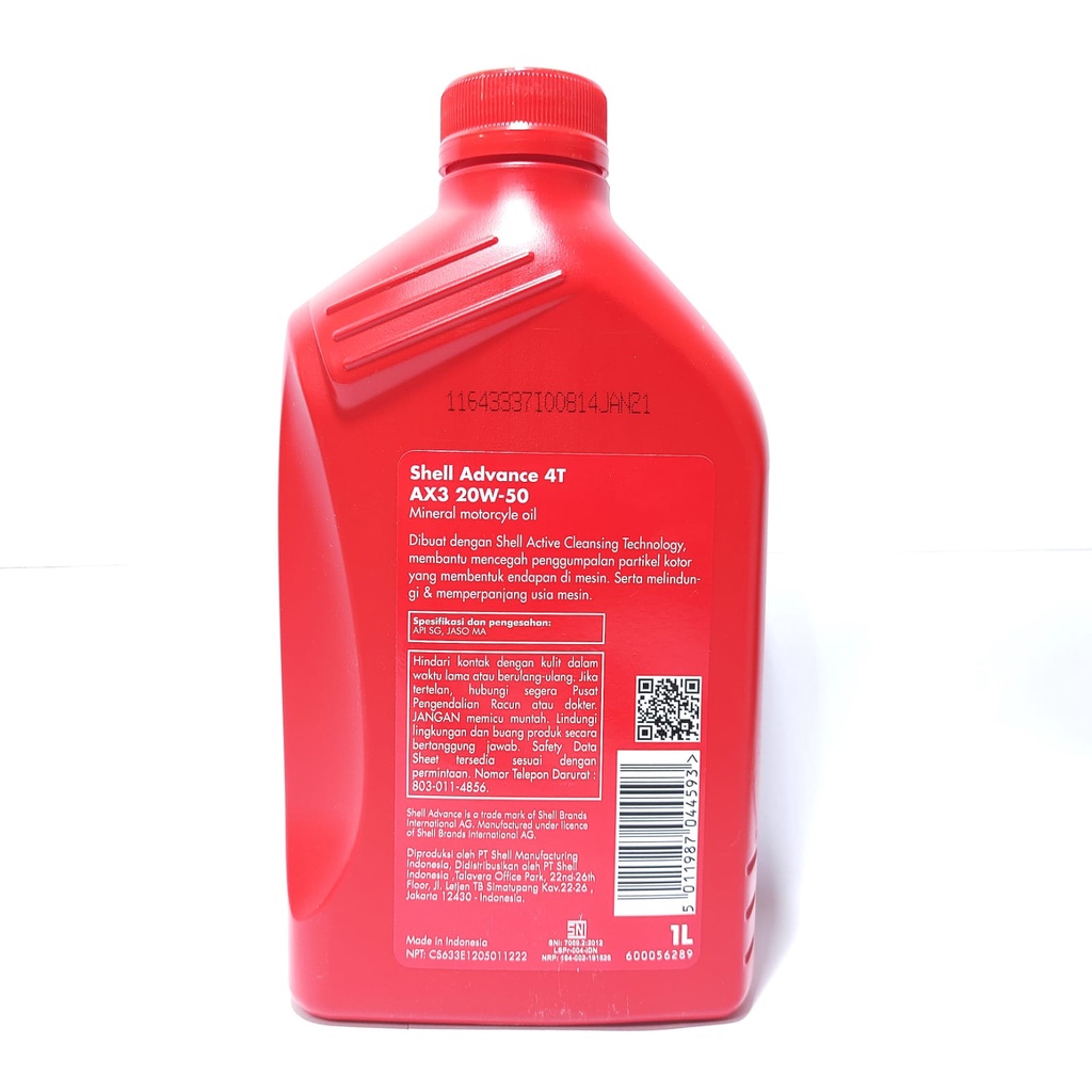 OLI SHELL ADVANCE AX3 20W50 MINERAL SATRIA FU VIXION R15 JUPITER 1L