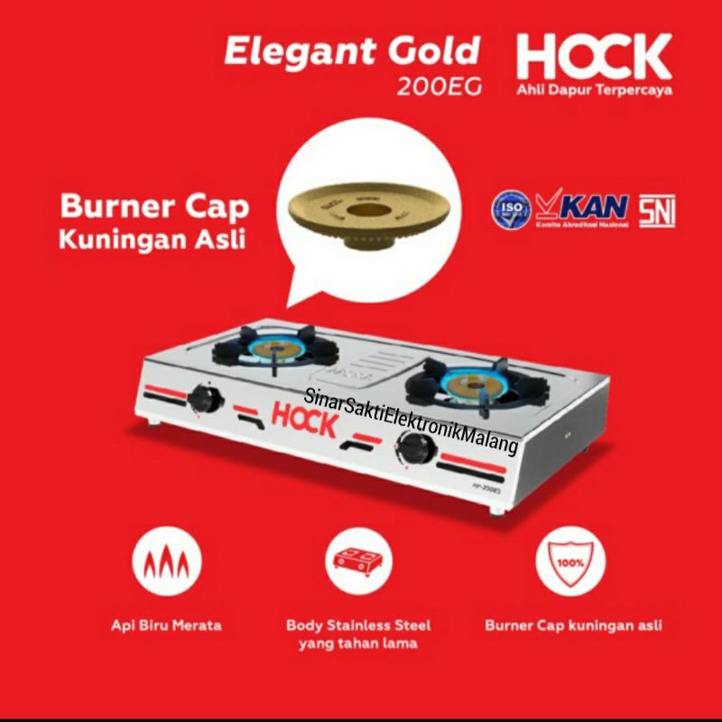 Hock Kompor Gas 2 Tungku Hock Elegant Gold HP-200EG Stainless HP 200EG Malang Garansi Resmi