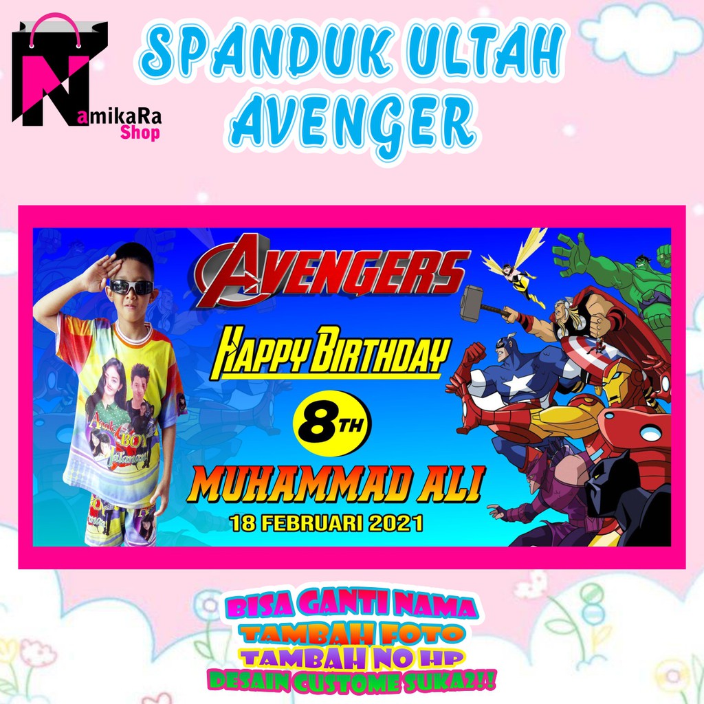 Banner Spanduk Backdrop Happy Birthday Ulang Tahun Tema Avenger Ukuran 2mx1m Termurah