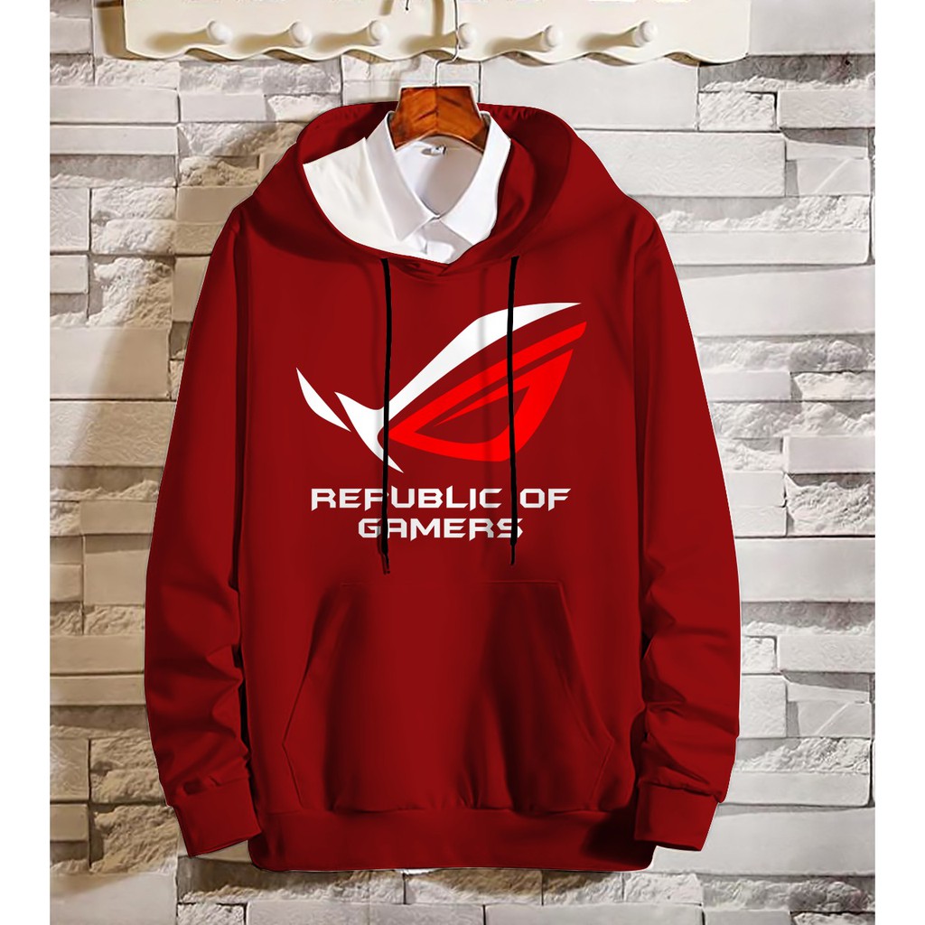 Bisa COD Hoodie Pria / Hodie Pria  / Jaket Pria ROG (Republic of Gamers) Bahan Fleece UK L-XL