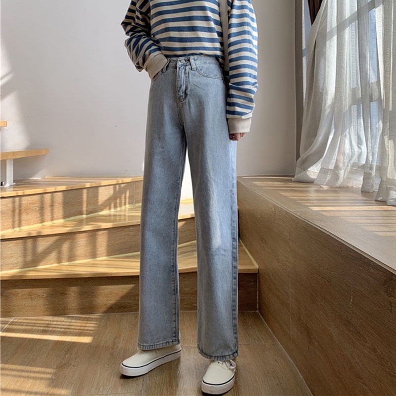 Celana jeans wide-leg baru dengan pinggang tinggi longgar lurus celana jens wanita celana jeans panjang wanita wide-leg/Jeans pinggang tinggi longgar kasual berkaki lurus wanita celana