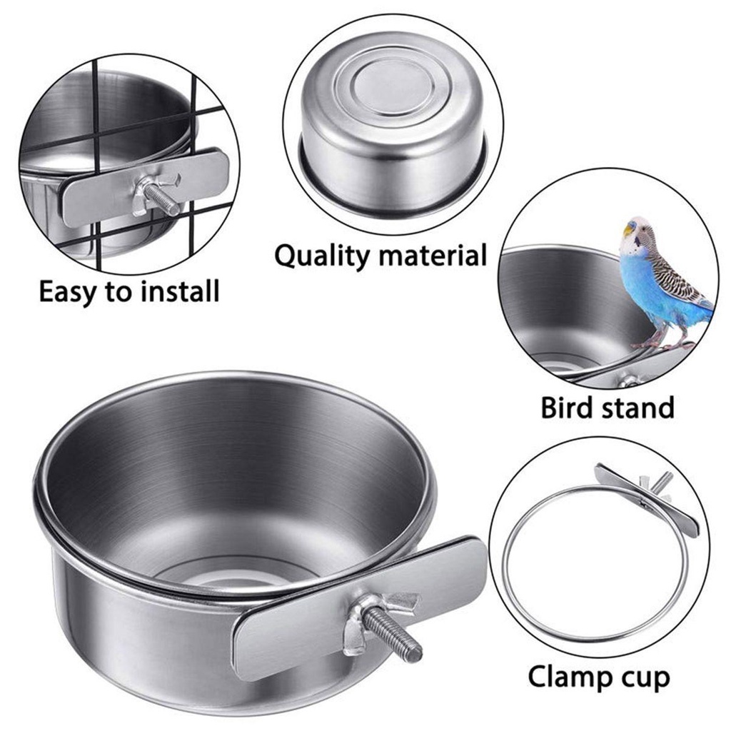 NICKOLAS1 Tempat Makan Burung Parkit Lovebird Kinclong Pet Stainless Steel Food Dish Clamp-on Hamster Cage Cup