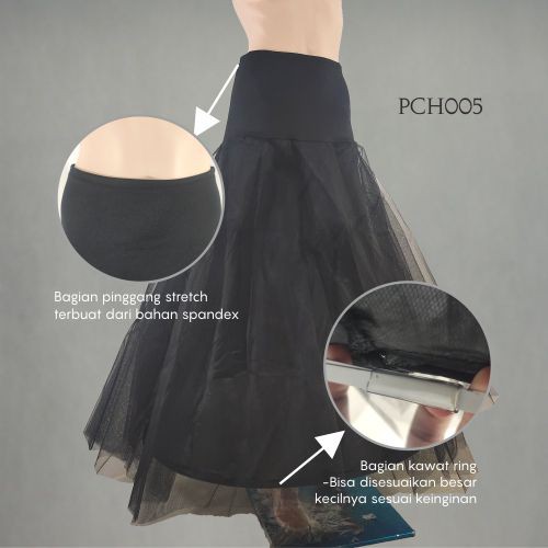 LENKA Pengembang Rok Dalaman Gaun Petticoat Dress Hitam 2 Layer 1 Ring PCH005