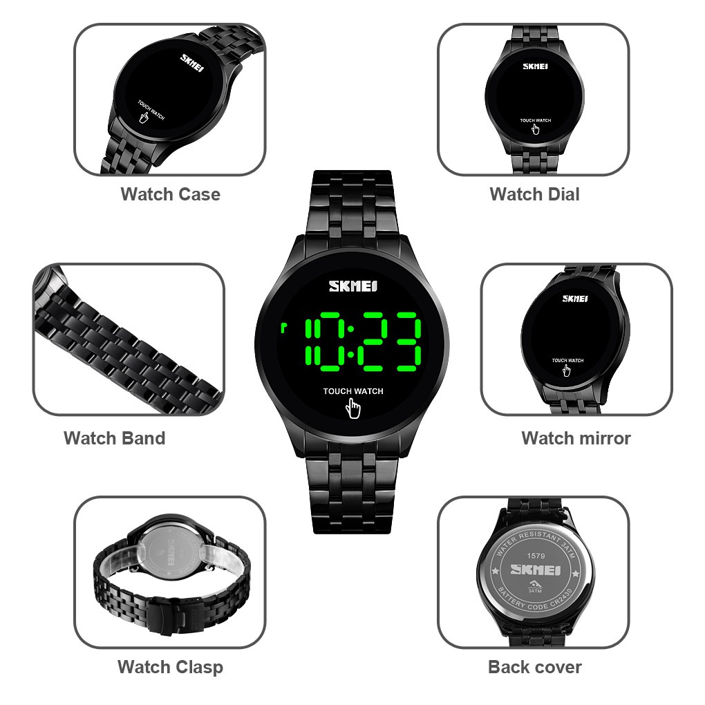 SKMEI 1579 Jam Tangan Pria Digital Tali Stainless WATCHKITE WKOS