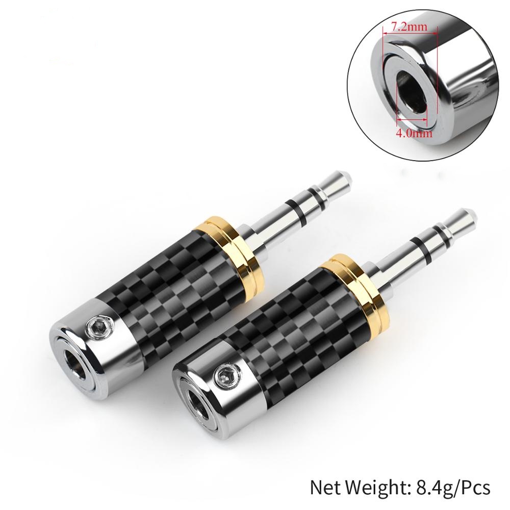 1Pcs 3.5mm 3 Pole Stereo Metal Adapter Carbon Fiber Audio Jack Rhodium Plated Copper Earphone Plug Headphone Wire Connector