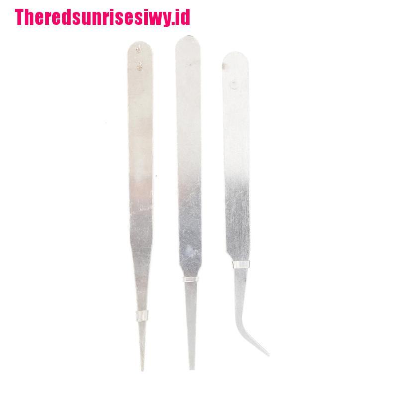 【Theredsunrisesiwy.id】3pcs/set Stainless Steel Tweezer DIY Tool Repair Precision Assembly Electronic