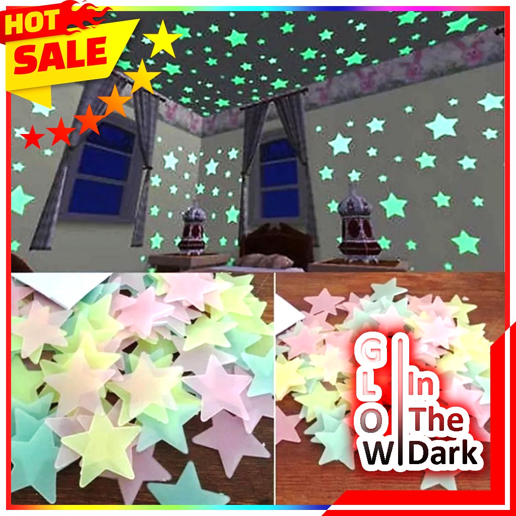 Star Wall Sticker Stiker Bintang Glow In The Dark Dinding Wallsticker - Star Glow In The Dark Isi 100 Pcs