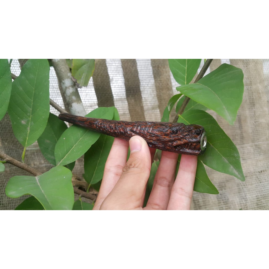 Pipa kayu liwung merah ukir naga asli / pipa liwung ukir serat asli / pipa liwung cangklong / pipa12