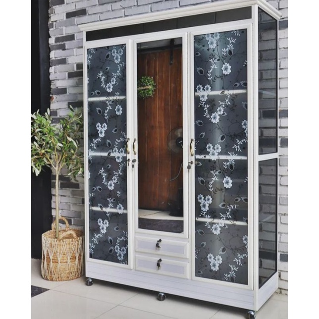 Lemari Baju Kaca / Lemari Kaca Motif / Lemari Aluminium