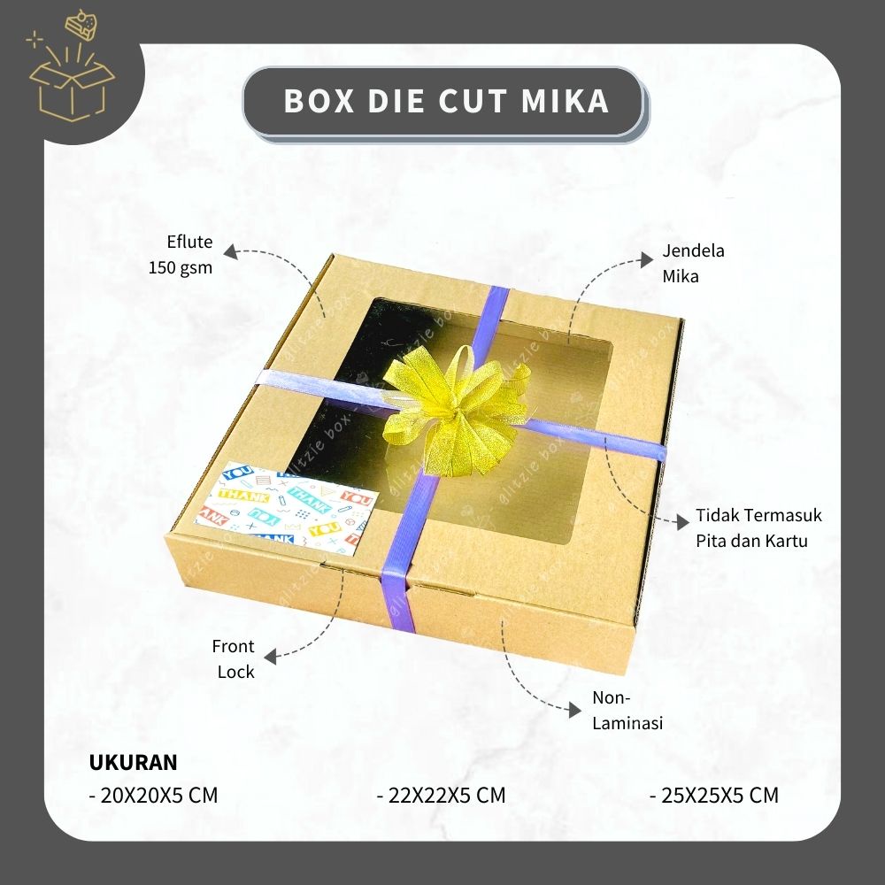 (10 pcs) BOX DIE CUT MIKA EFLUTE | Dus Eflute Jendela Mika - Kardus Kue Hampers - Gift Box - Dus Cok